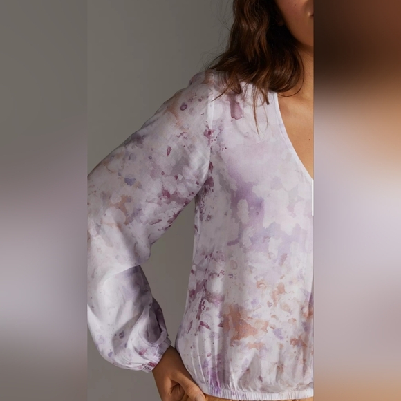 Anthropologie Cloth & Stone Splatter Print V-Neck LS Blouse Sz S EUC - Picture 12 of 13